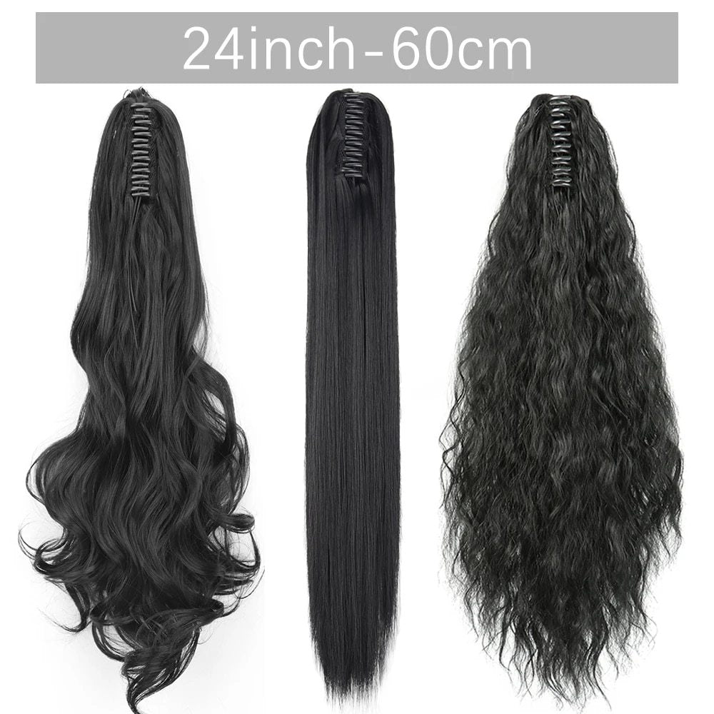 Long Straight Synthetic Wig with Ponytail Claw Clip - Chemical Fiber Hair Extension