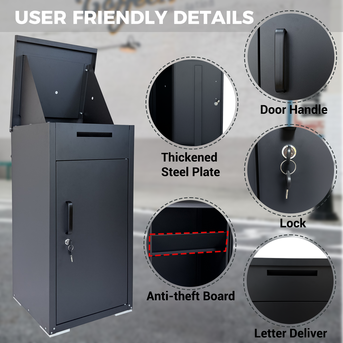 Lockable Steel Package Delivery Box with Mail Compartment - Large Outdoor Porch Mailbox