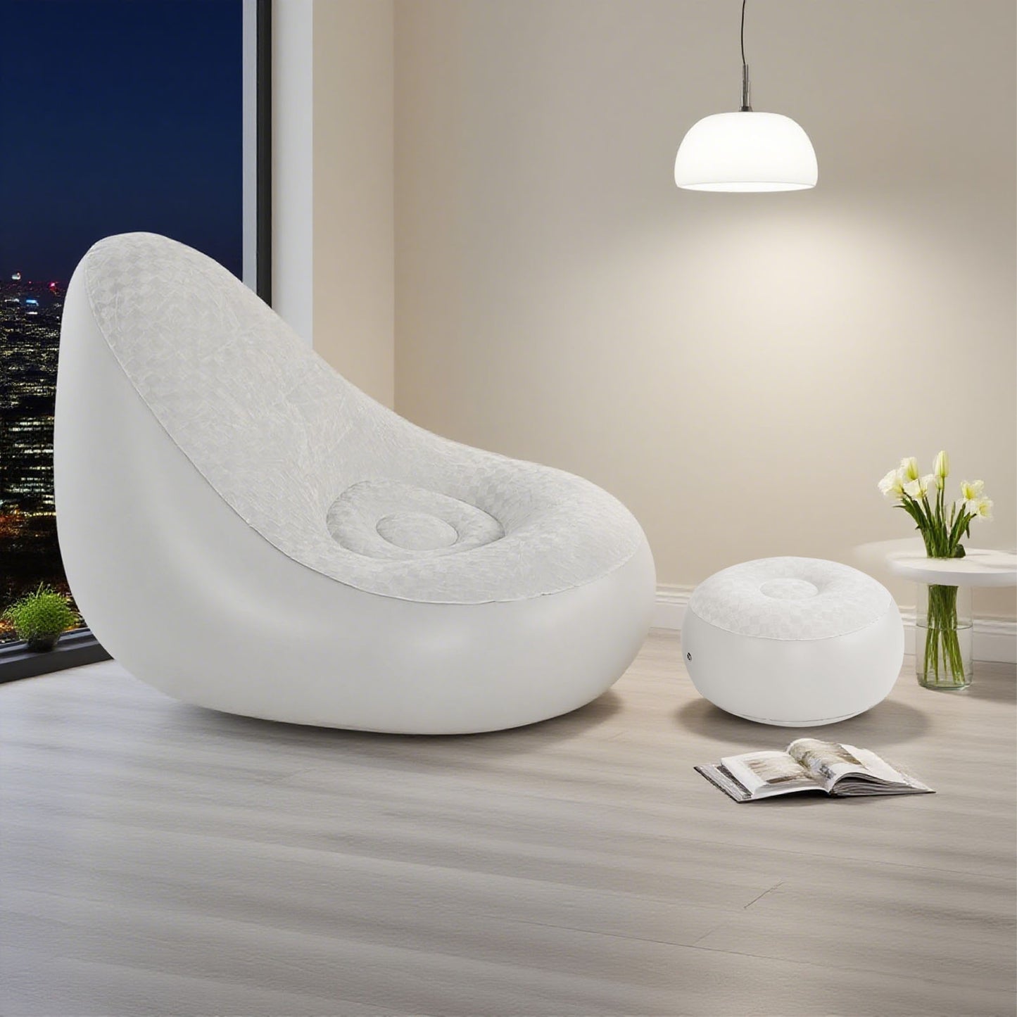Inflatable Lounge With Footstool PVC Flocking Water Proof Folding
