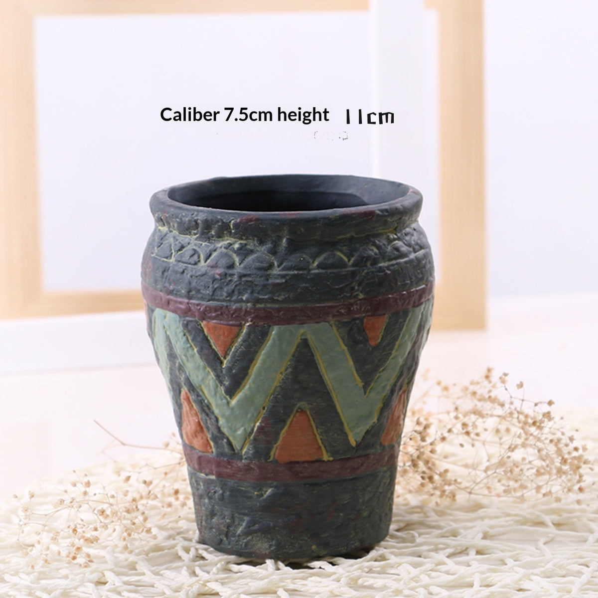 Mediterranean-Style Hand-Painted Ceramic Succulent Pot - Rustic Flower Planter