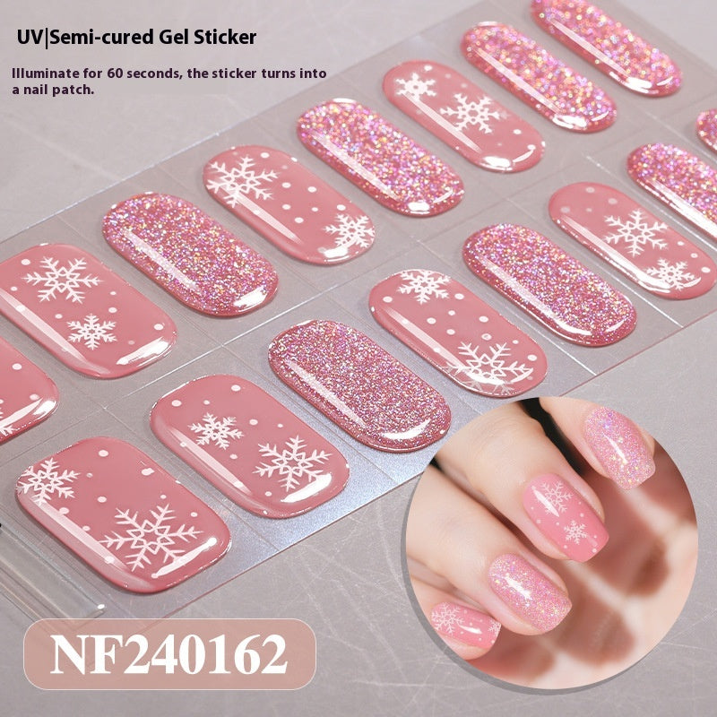 Semi-Cured Christmas Nail Stickers - Gel Nail Art Decals for Holiday Manicure
