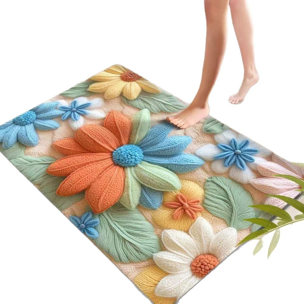 Water-Absorbing Floral Velvet Doormat for Bathroom - 60x90cm, Green