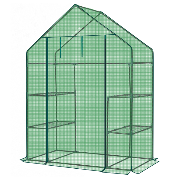 Walk-In Greenhouse with PE Cover & 4 Shelves - Indoor Outdoor Plant Garden
