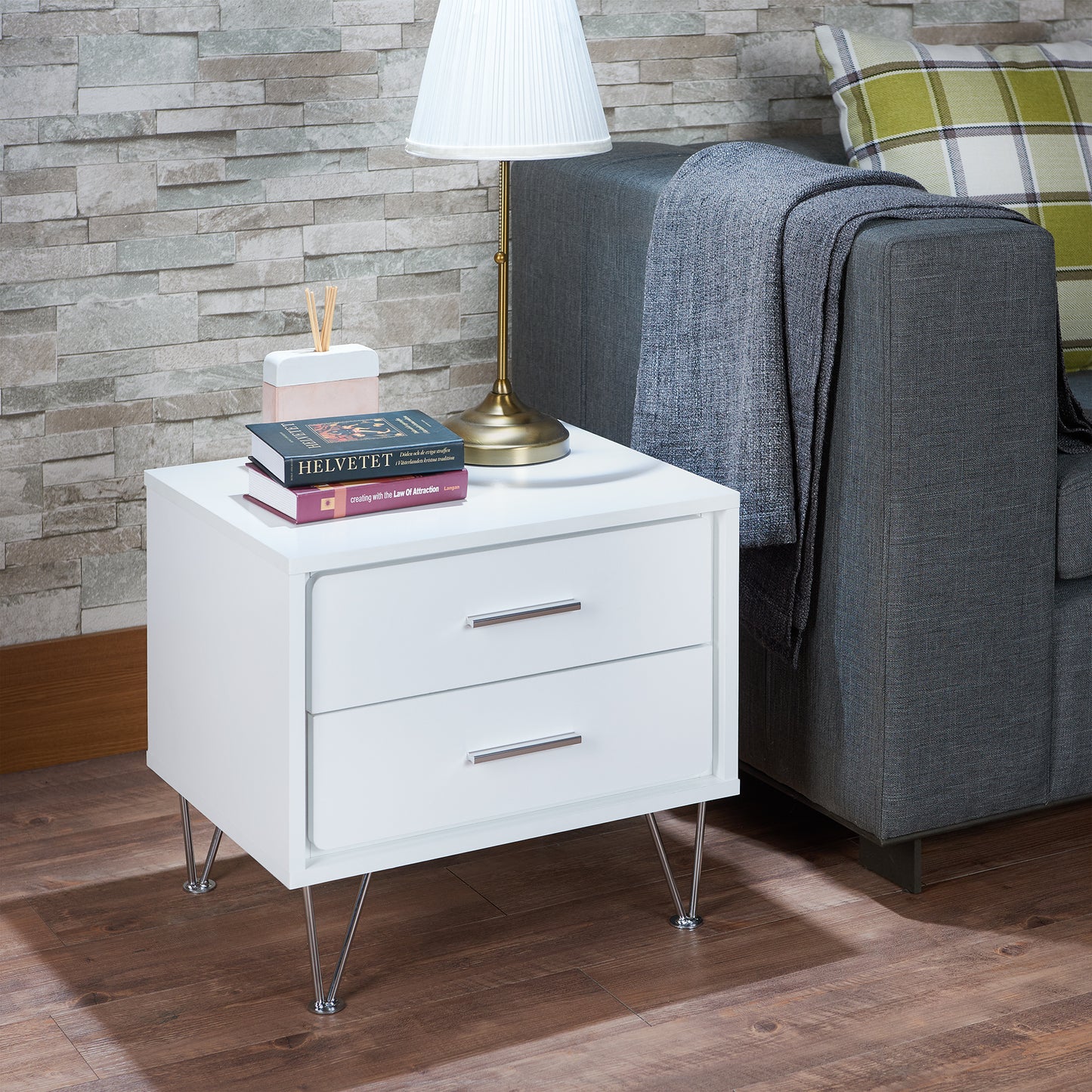 Deoss White Finish Accent Table with 2 Drawers