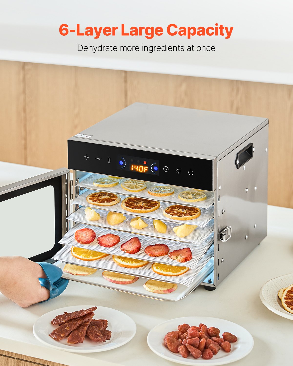 Food Dehydrator Machine with 6 Stainless Steel Trays 400W Large Capacity