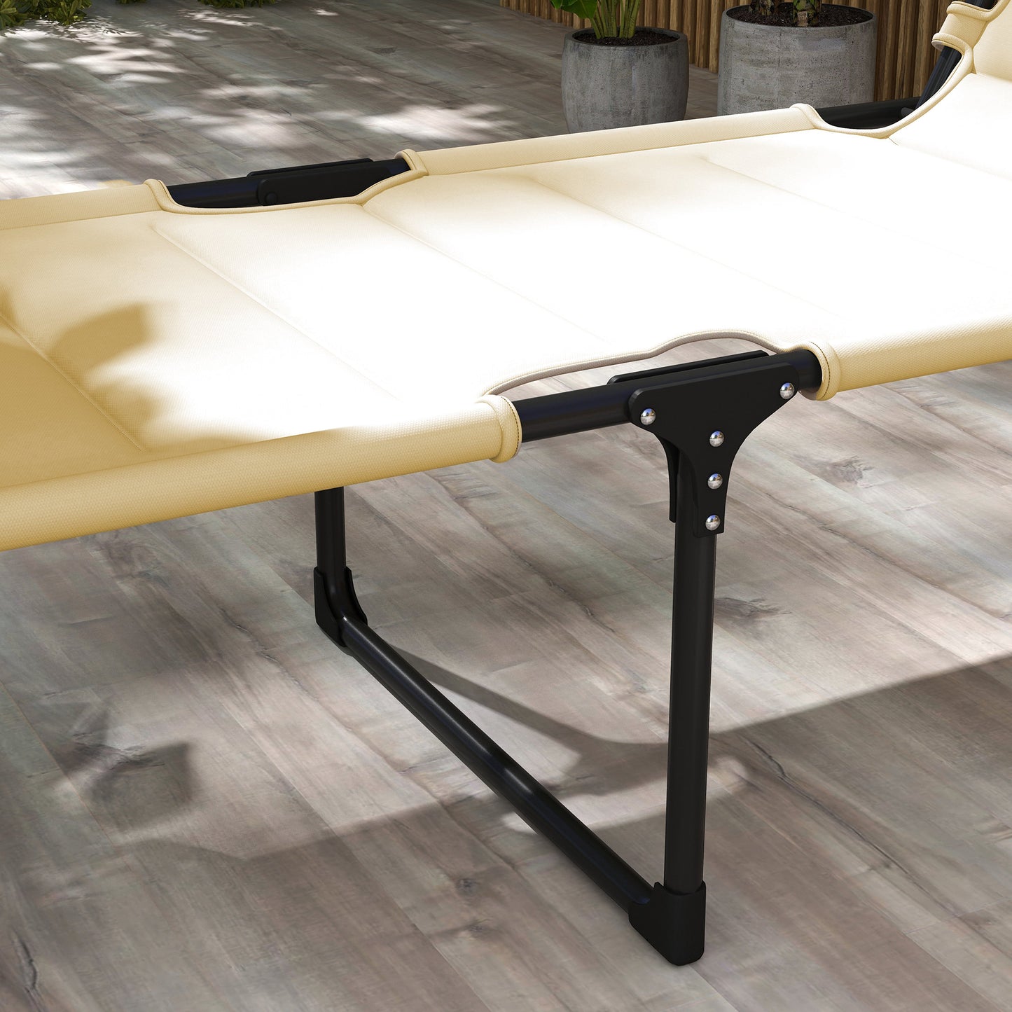 Folding Outdoor Lounge Chair with Adjustable Backrest & Sun Shade - Cream White