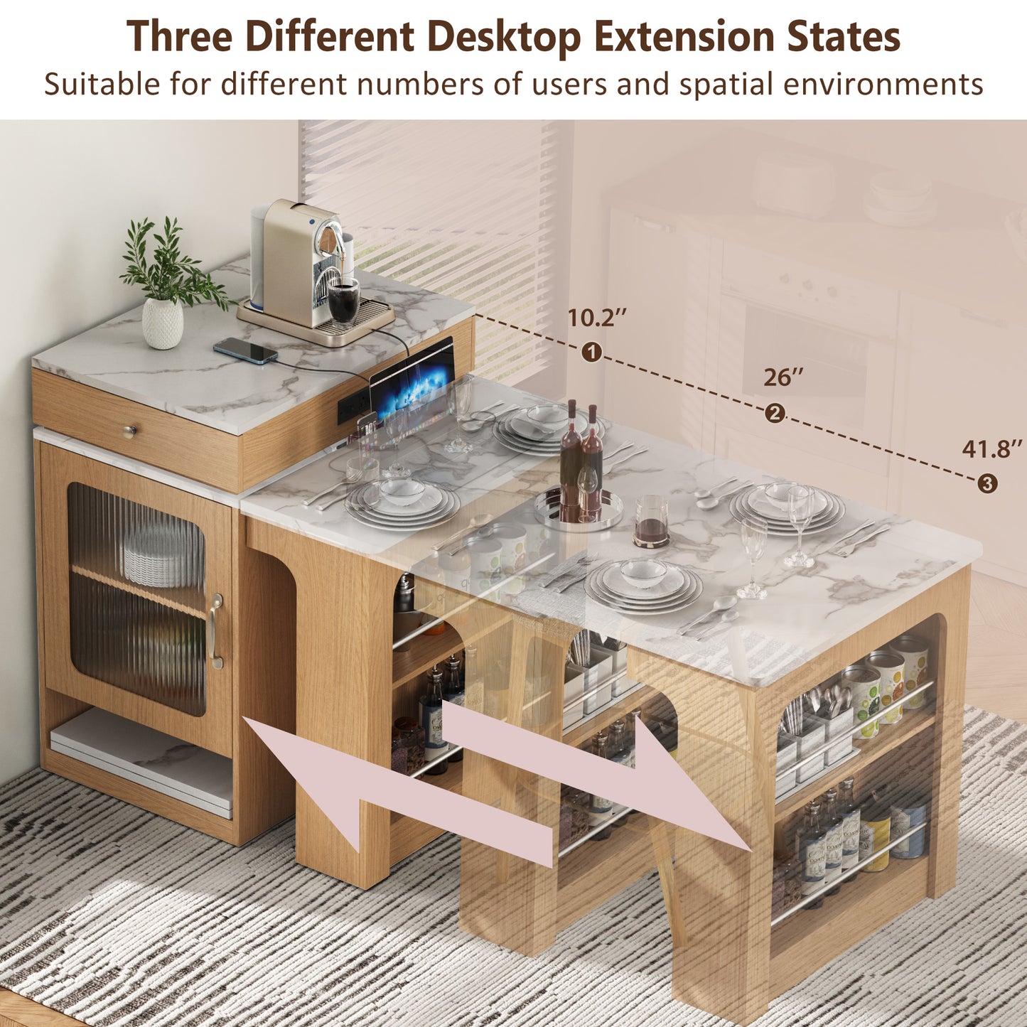 59.5 Kitchen Island With Extendable Dining Table,Kitchen Storage