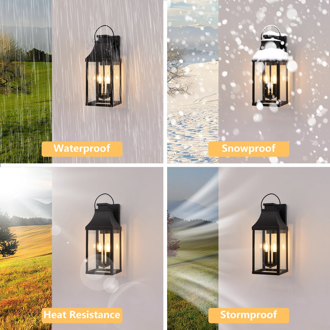 20-Inch Outdoor Wall Light Sconce - 2-Pack Modern Black Lantern