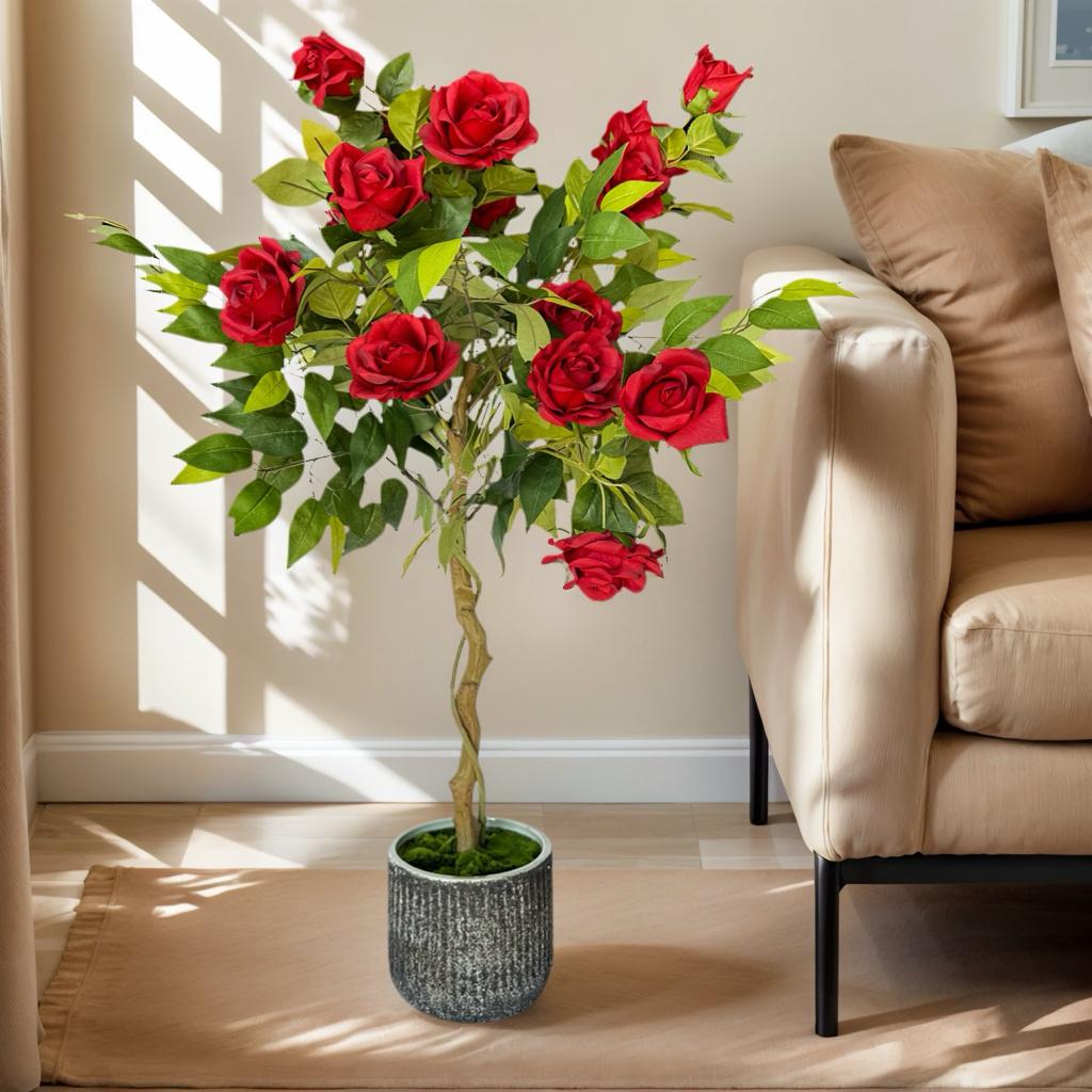 Artificial Rose Tree in Ceramic Pot - Indoor Home Decor