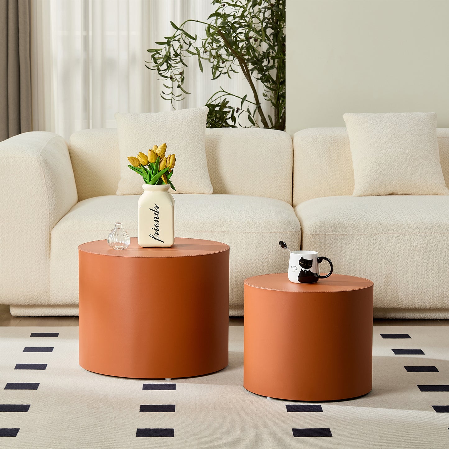 Modern Orange MDF Saddle Leather Table -Compact Sizes, Great For