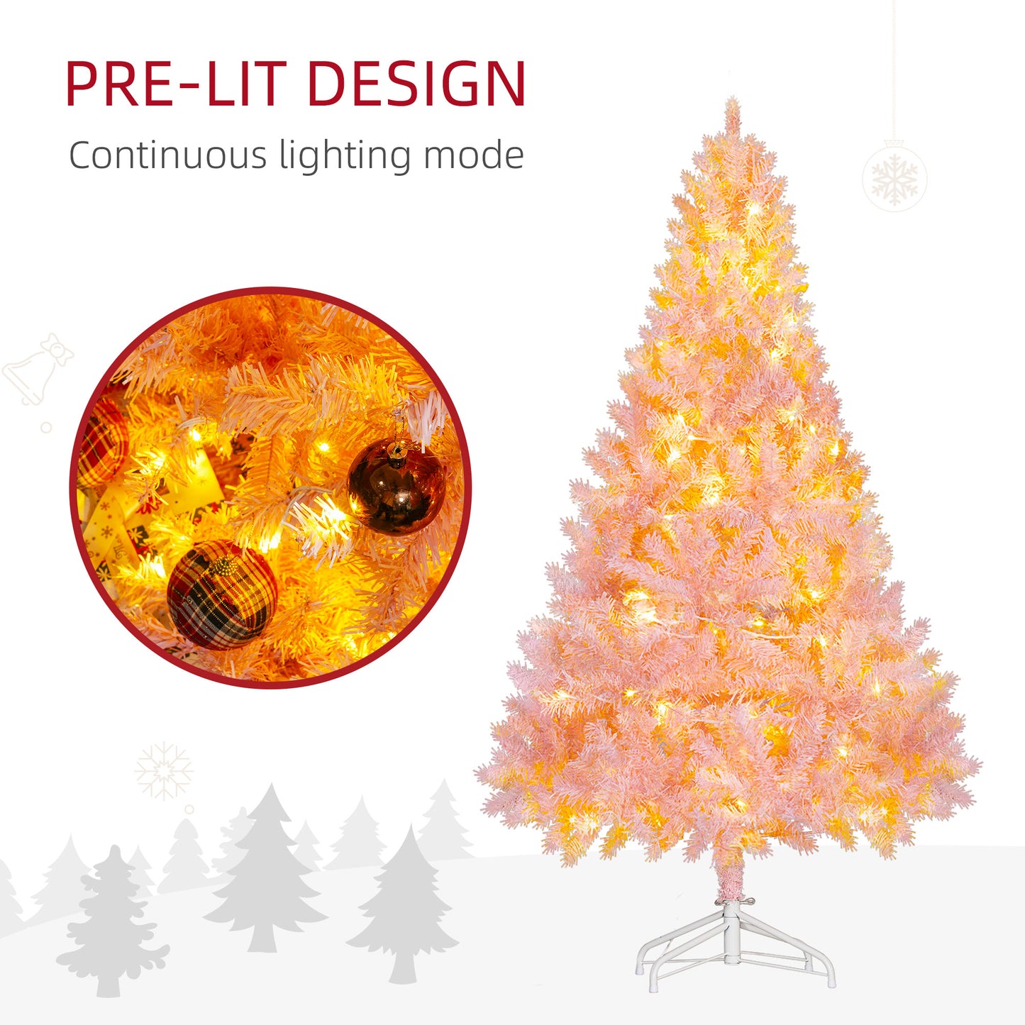6 FT Tall Pre-Lit Pink Artificial Christmas Tree - 250 LED Lights