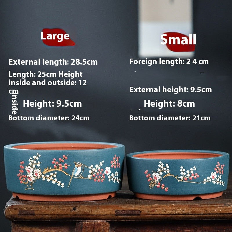 Indoor Bonsai Flower Pot - Round Purple Sand Plant Container for Home Garden