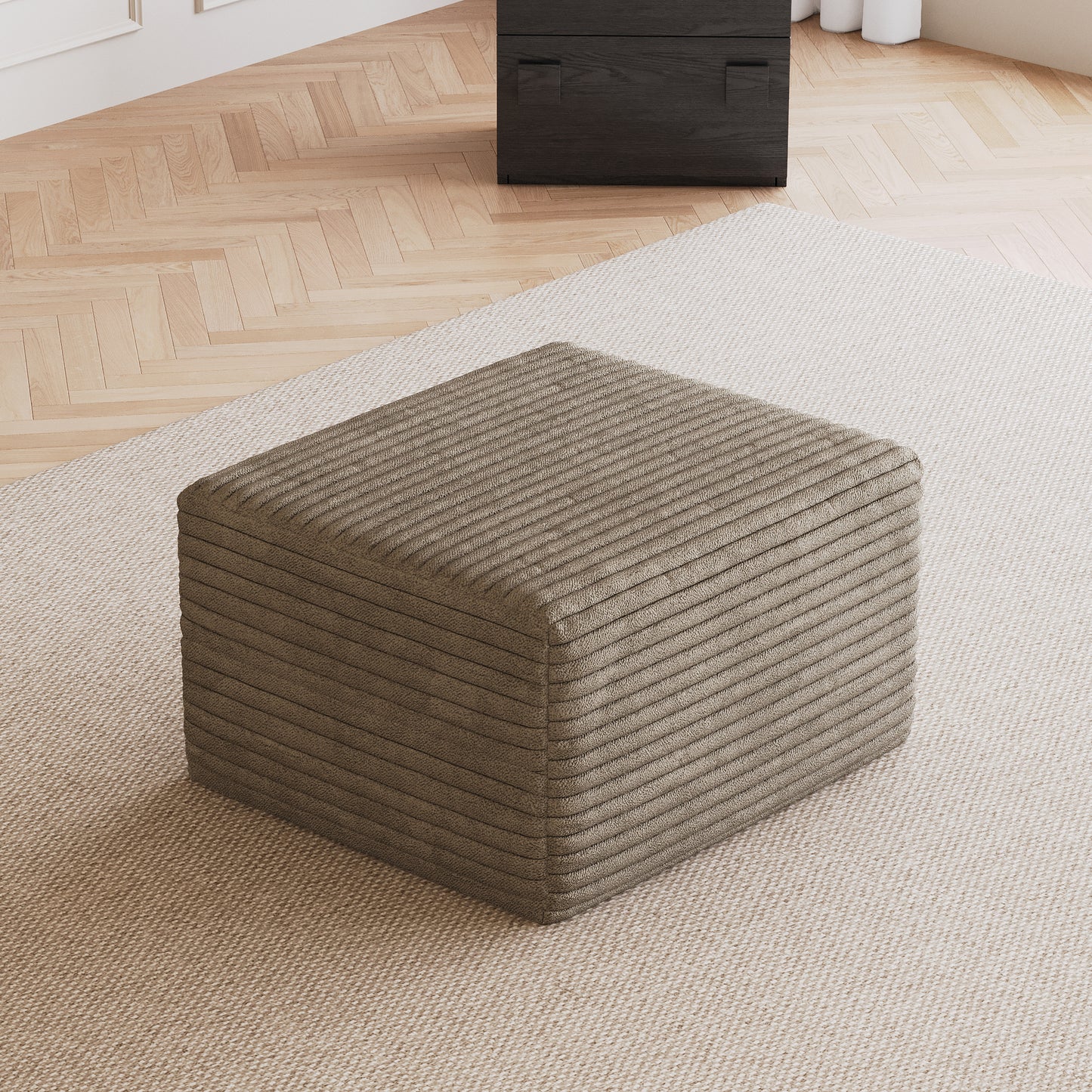 Sofa Ottoman - No Assembly Required, Camel Plush Corduroy Fabric