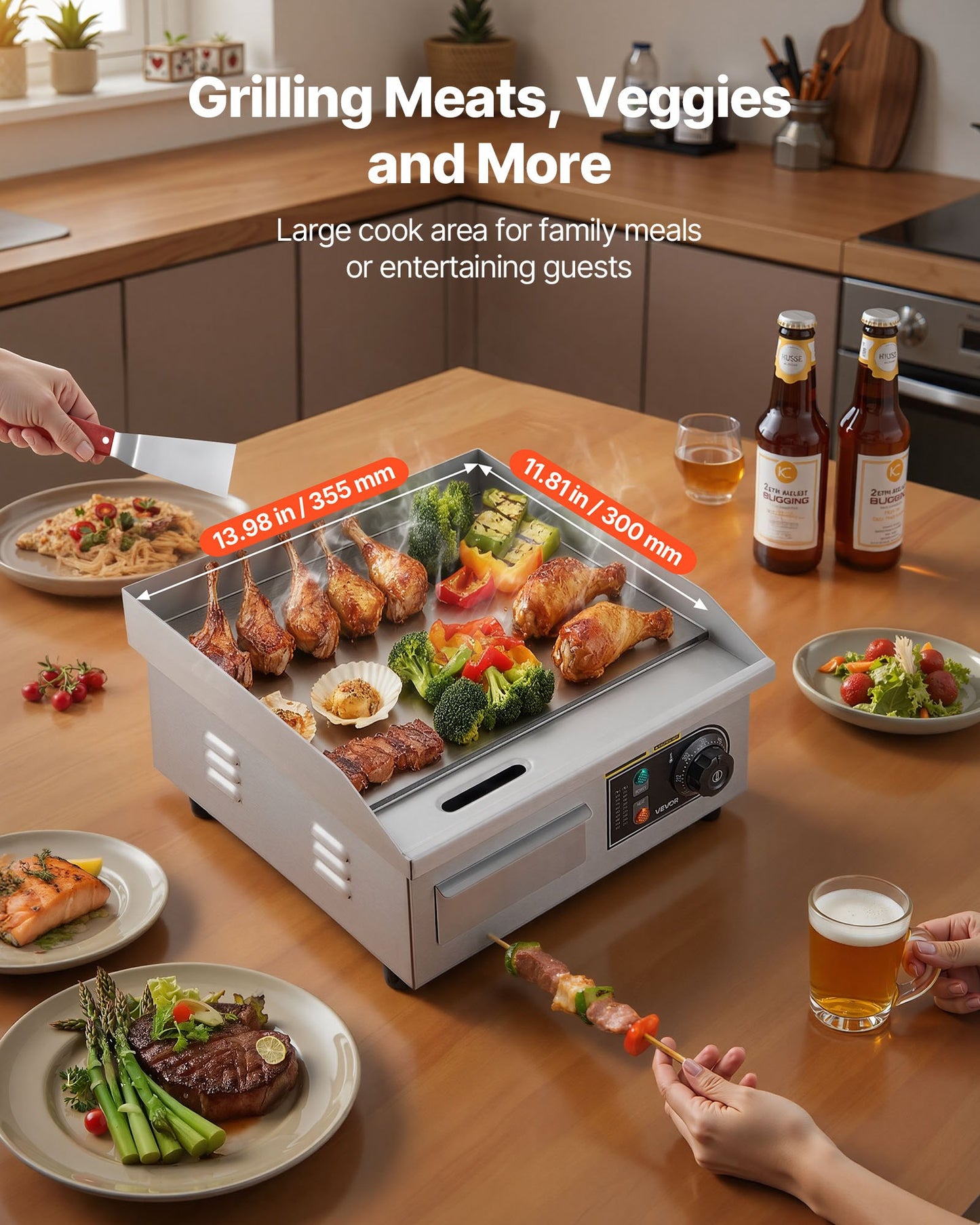 Electric Griddle 13.98x11.81 Inch 1750W Flat Top Grill with Spatulas & Brushes