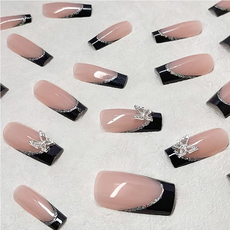 24 PCS Butterfly Press-On Nails - Long Square Fake Nail Tips