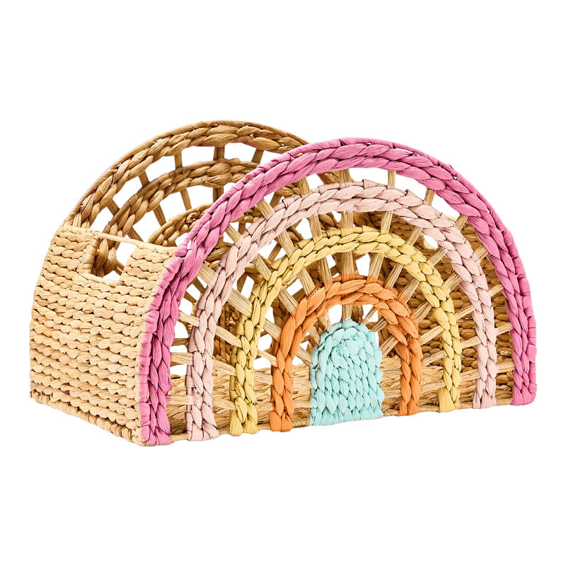 Straw-Woven Semicircular Storage Basket with Handle - Modern Minimalist Home Organizer