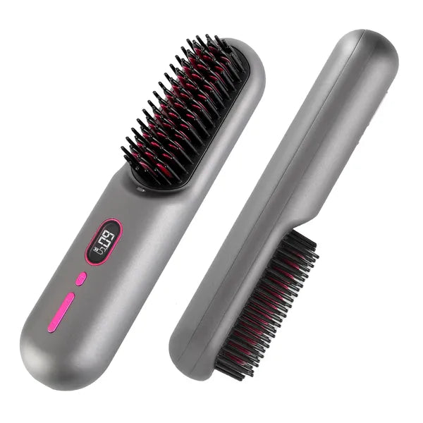 Cordless Negative Ion Hair Straightener Brush - Portable Rechargeable Comb