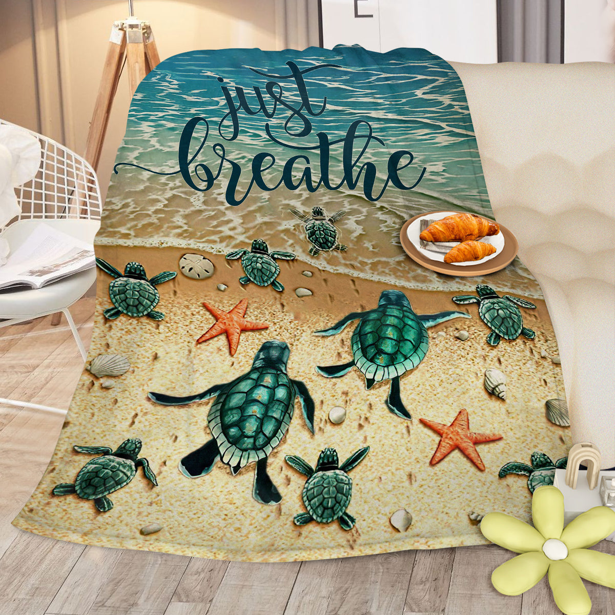 Tropical Sea Turtle Flannel Fleece Throw Blanket - Multiple Sizes