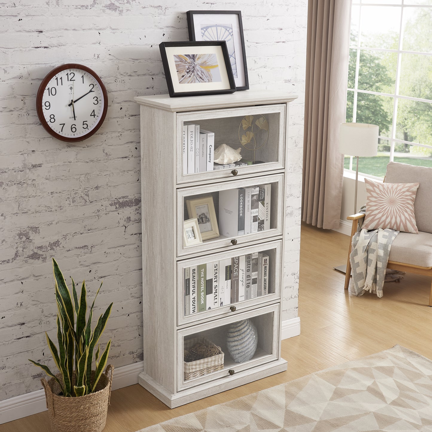 Glass Display Cabinet - 4 Tier Curio Storage with Flip-Up Doors
