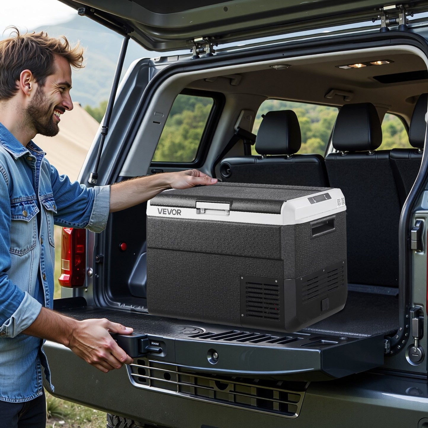 12V Portable Car Refrigerator Freezer 52.8QT Electric Cooler for Camping - Black