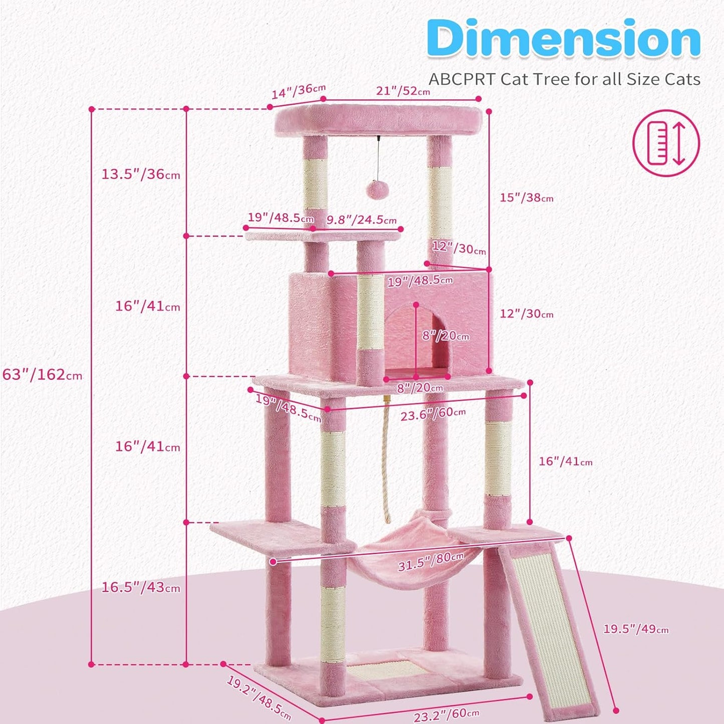 Multi-Level Cat Climbing Tree with Sisal Scratch Post and Resting Areas - 63 Inch