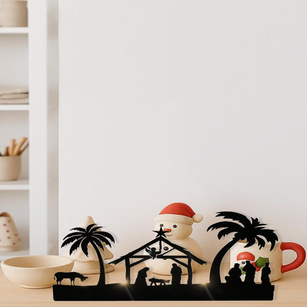 Vintage Rustic Iron Nativity Candleholder Set for Christmas