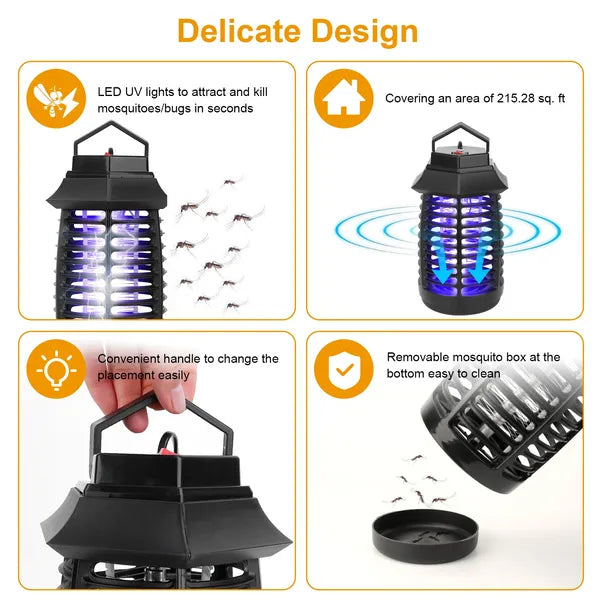 Electric UV Bug Zapper Lamp - Insect Killer & Fly Trap - Black