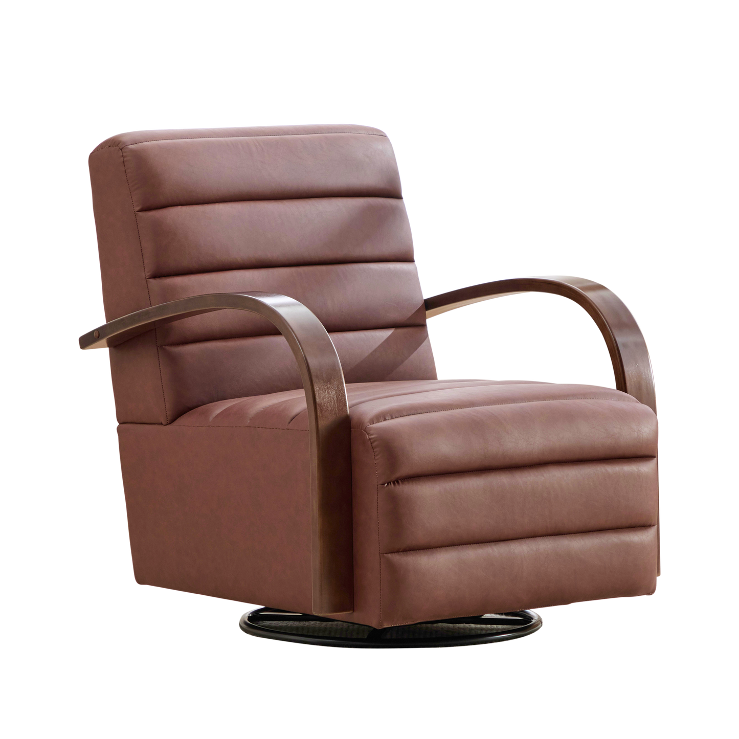 Modern 360° Swivel Accent Chair with Solid Wood Armrests - Brown