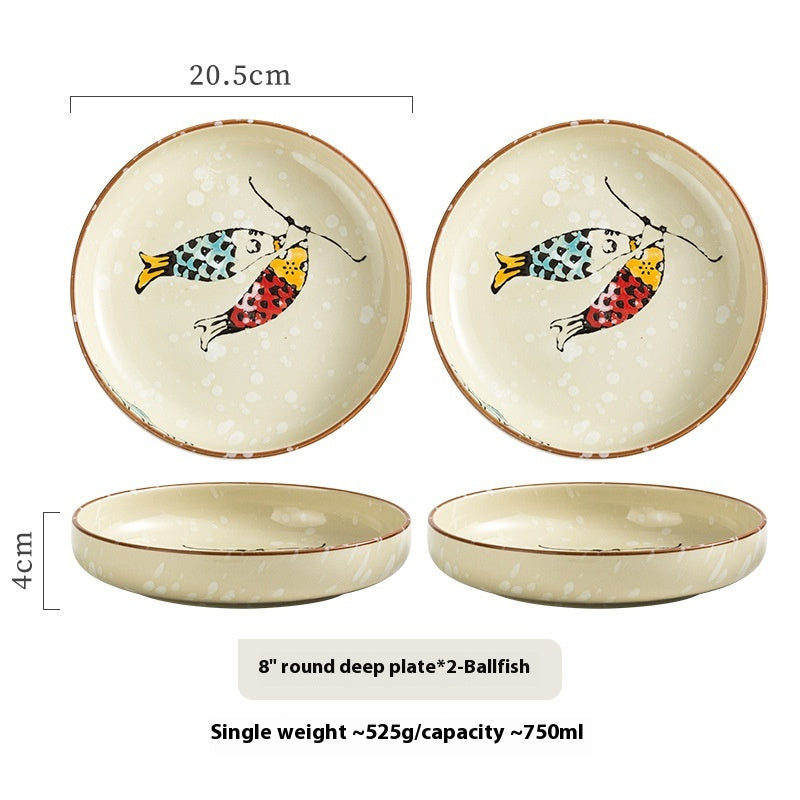 Ceramic Cat Plate Set - Deep Round Dinnerware for Home & Gift