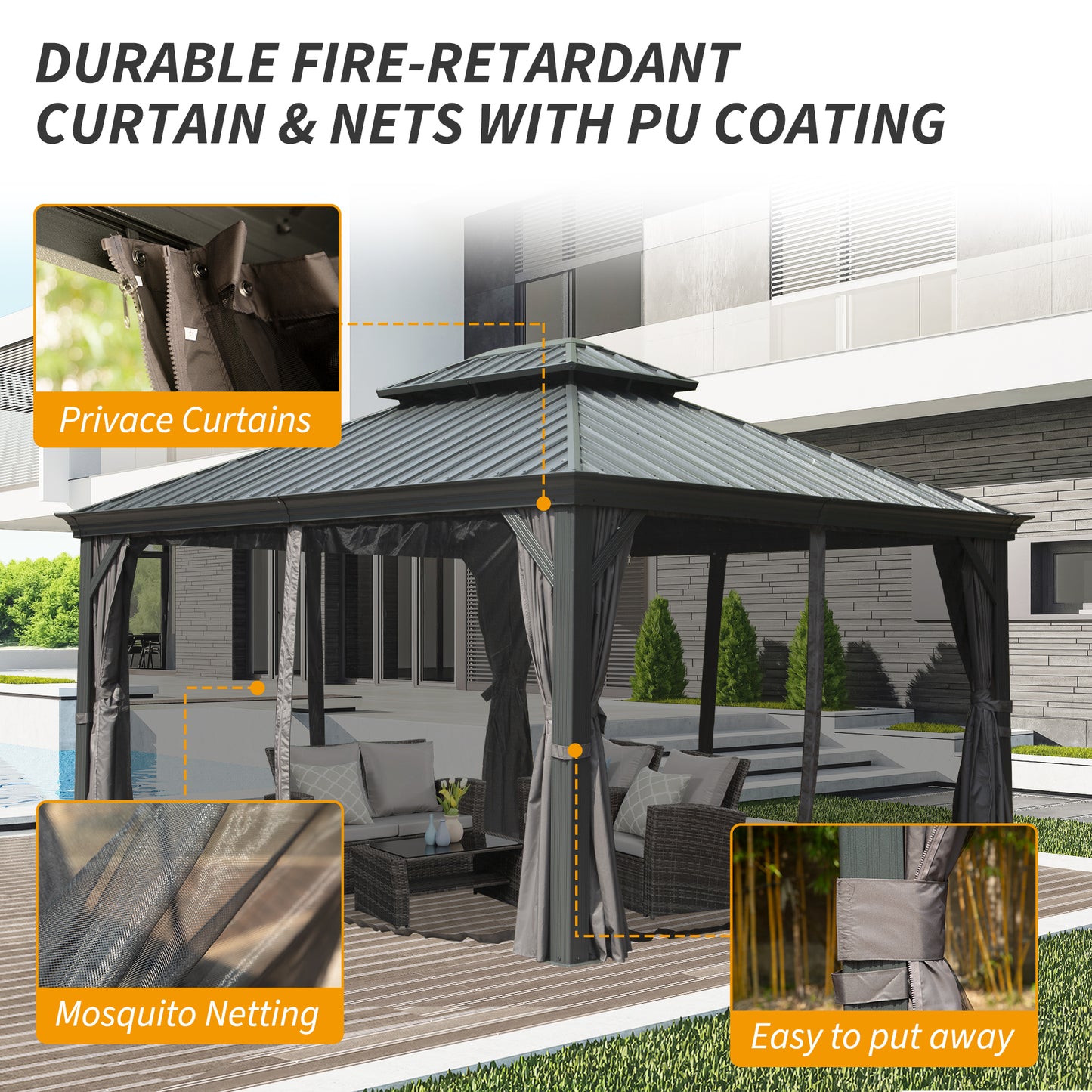 10 X 14 Hardtop Gazebo Permanent Outdoor With Galvanized Steel Double