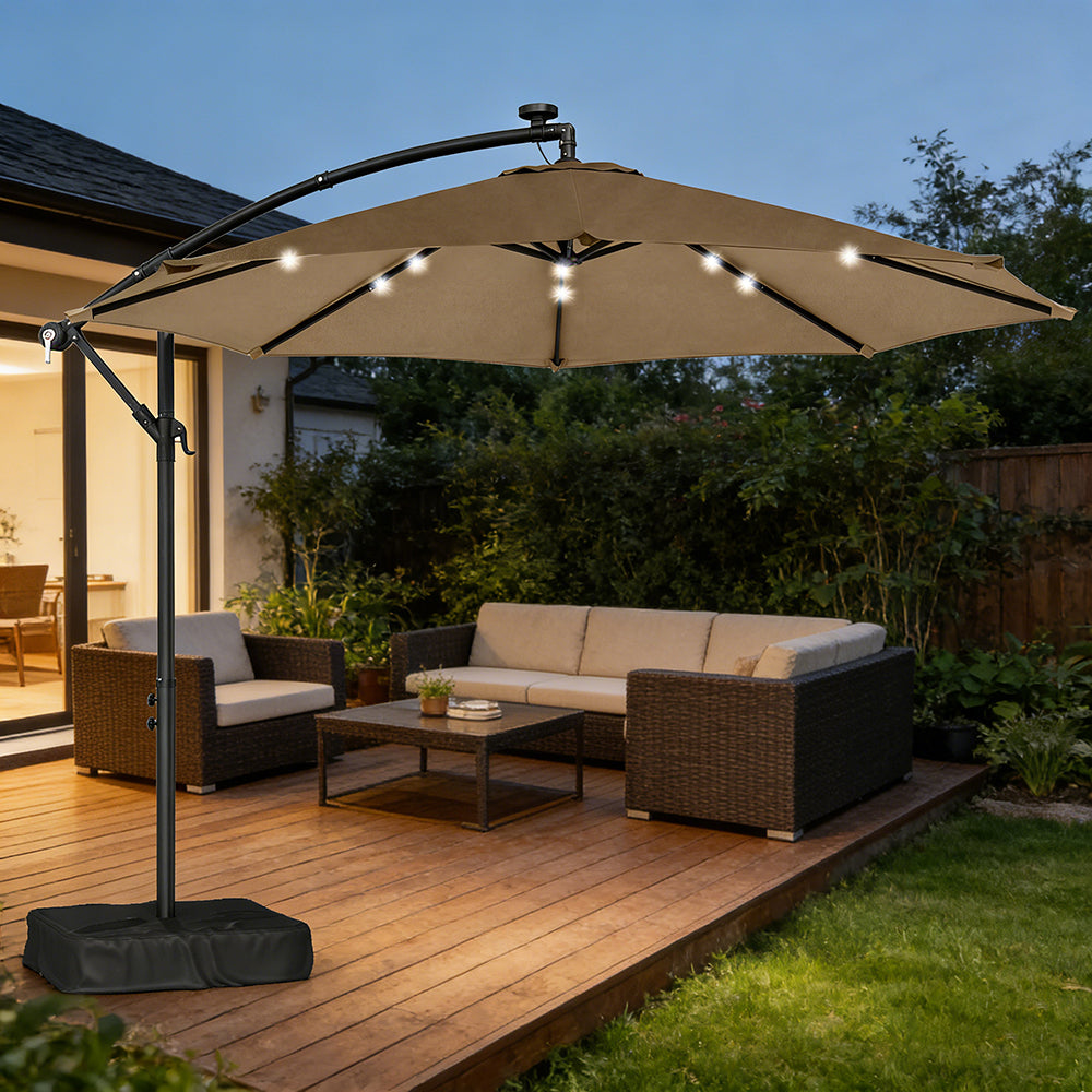 10 Ft Offset Patio Umbrella with LED Light & Cover - Multiple Colors