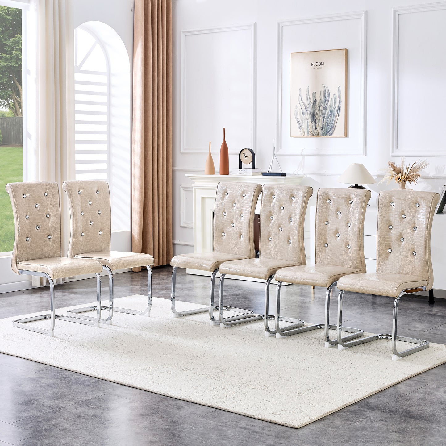 Set Of 2,Retro Alligator Skin Upholstered Dining Chairs,with Crystal
