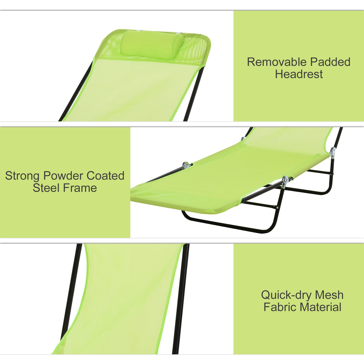 Folding Chaise Lounge Chair with Reclining Back - Green