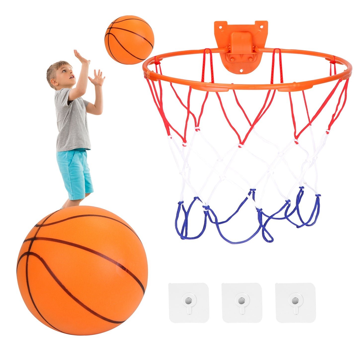 Silent Foam Basketball with Hoop - Indoor Low Noise Training Ball