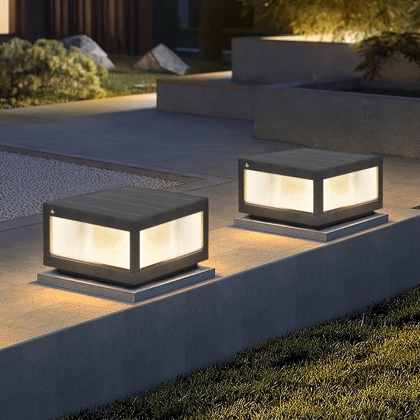 Solar Powered LED Post Cap Light - Modern Outdoor Fence Light