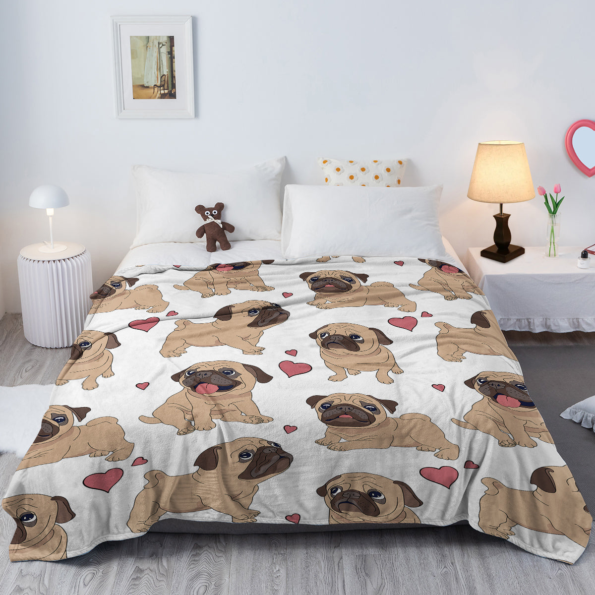 Cute Cartoon Lapdog Blanket - Soft Polyester & Flannel Fleece