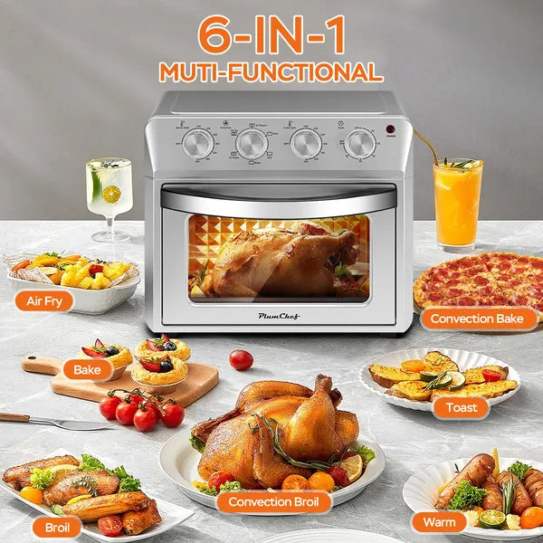 27.5QT 6-in-1 Air Fryer Toaster Oven with Drop-Down Door 1600W Stainless