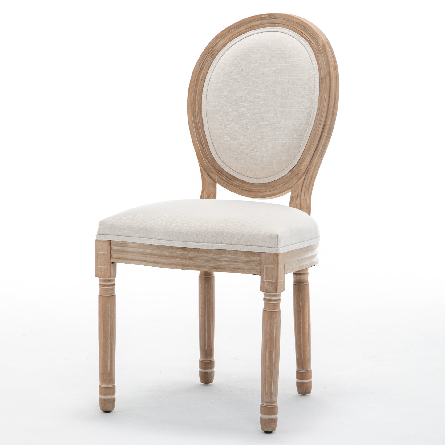 Farmhouse Dining Chairs Set of 2 - Solid Wood Frame with Linen Cushions, Beige