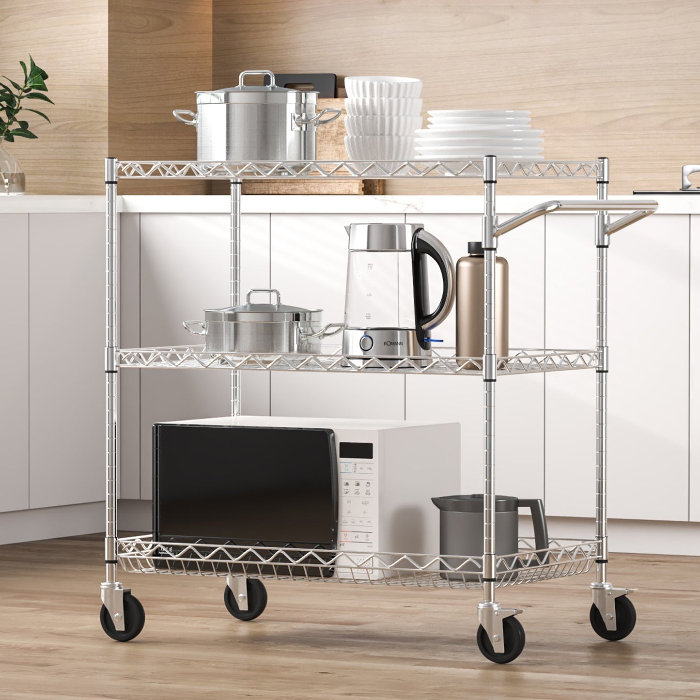 3-Tier Rolling Utility Cart - Heavy Duty Kitchen Storage