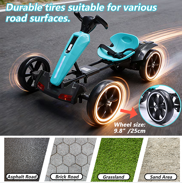 12V Electric Kids Pedal Go Kart with Adjustable Seat - Light Blue