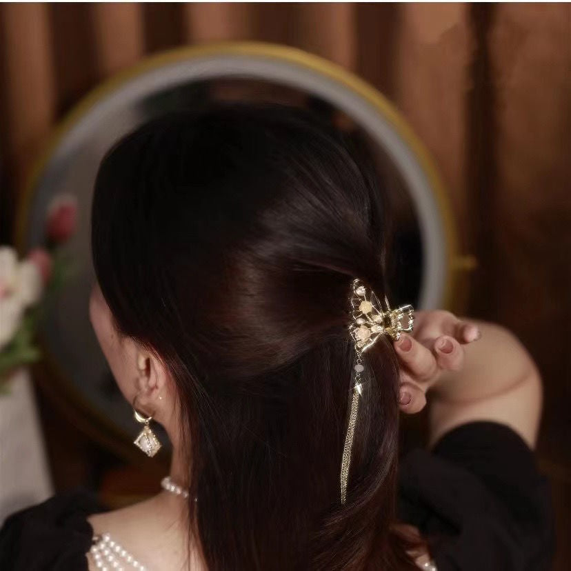 Gold Butterfly Hair Clip - Retro Elegant Fairy Small Tassel Shark Hair Accessory