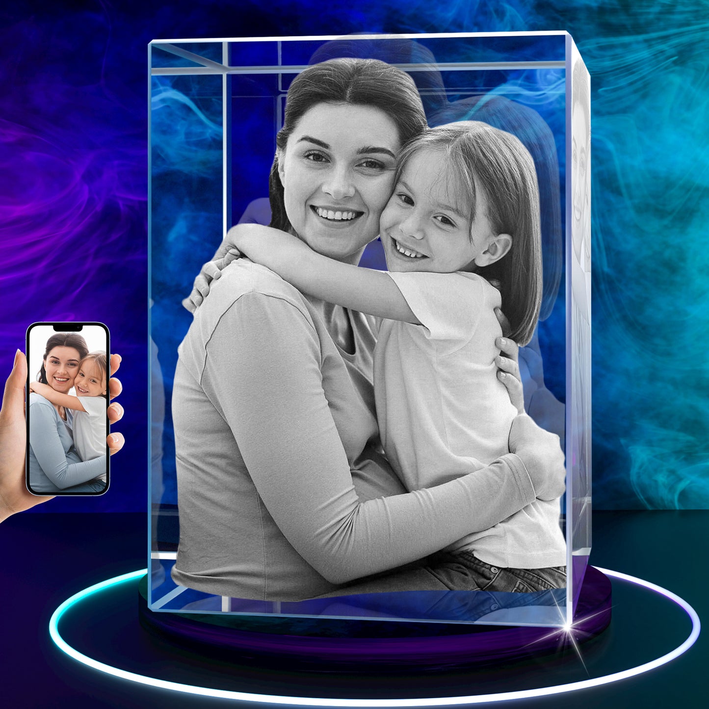 Personalized 3D Crystal Photo Cube - Custom Engraved Keepsake