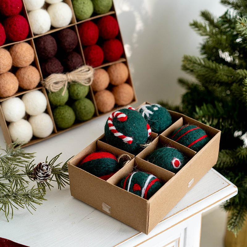 Christmas Wool Felt Snowflake Ball Pendant Set - Festive Home Decor