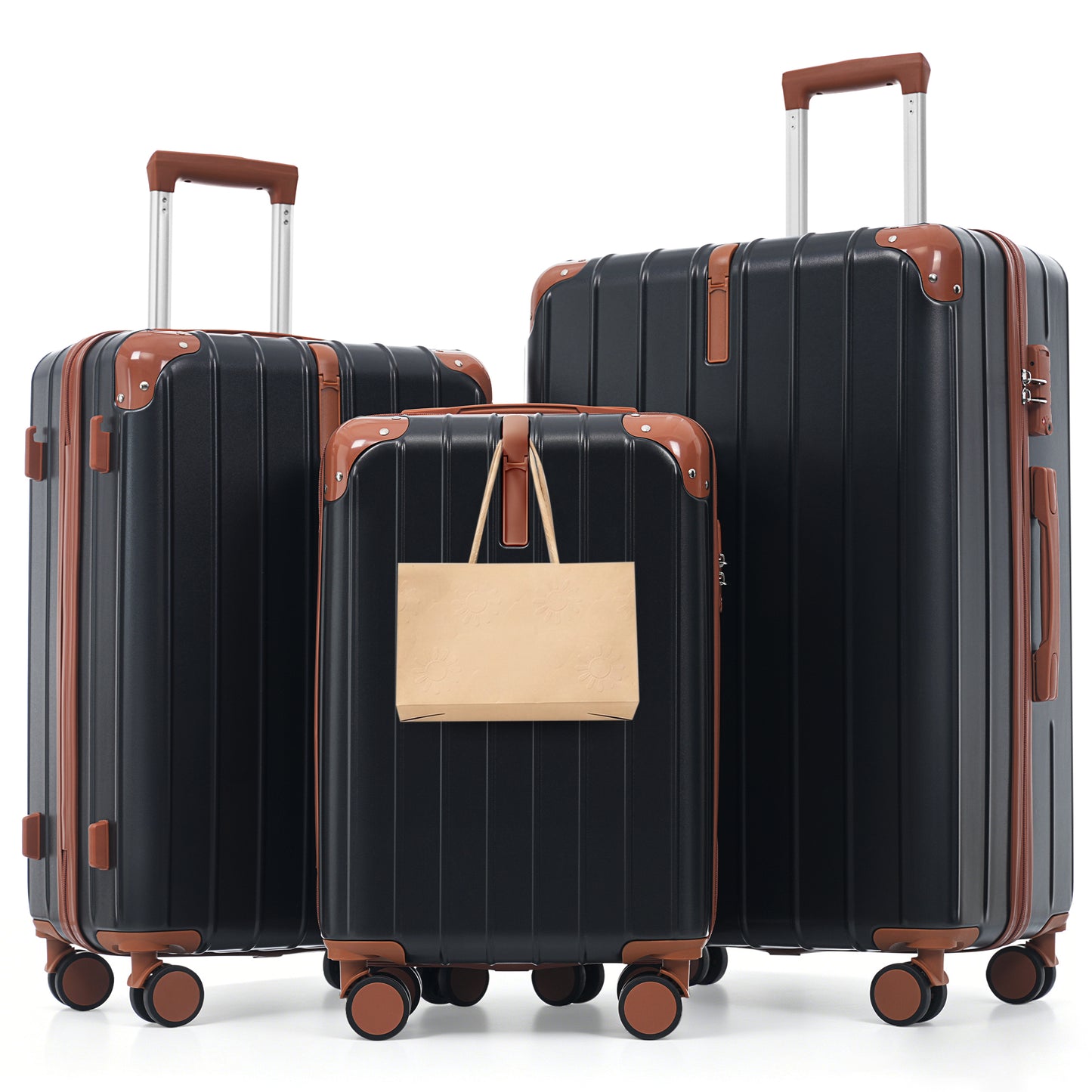 Premium ABS Travel Luggage Set - 3-Piece Suitcase with TSA Lock & 360° Spinner Wheels - Black