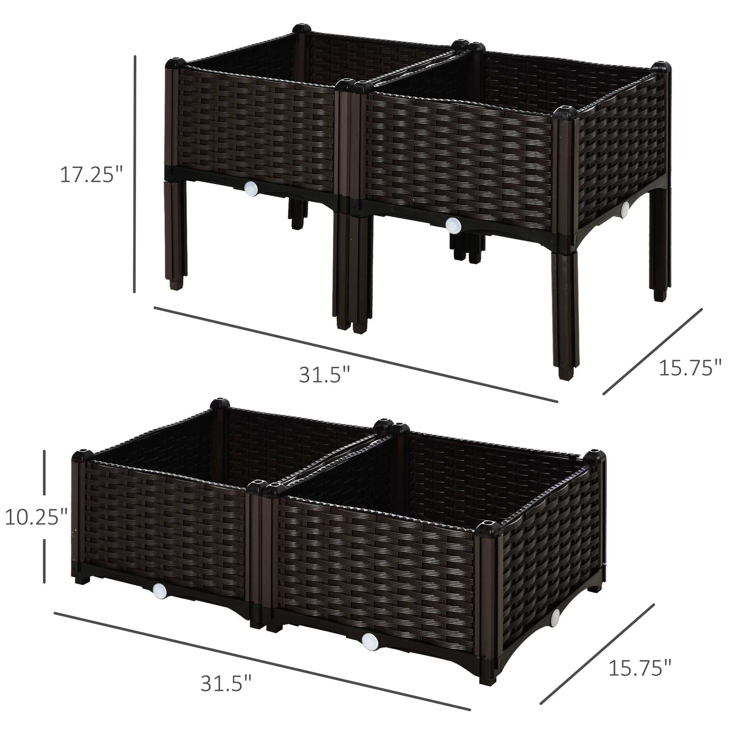 Raised Garden Bed with Legs - 4-Piece Set for Flowers Herbs Vegetables - Brown 460x460x380mm