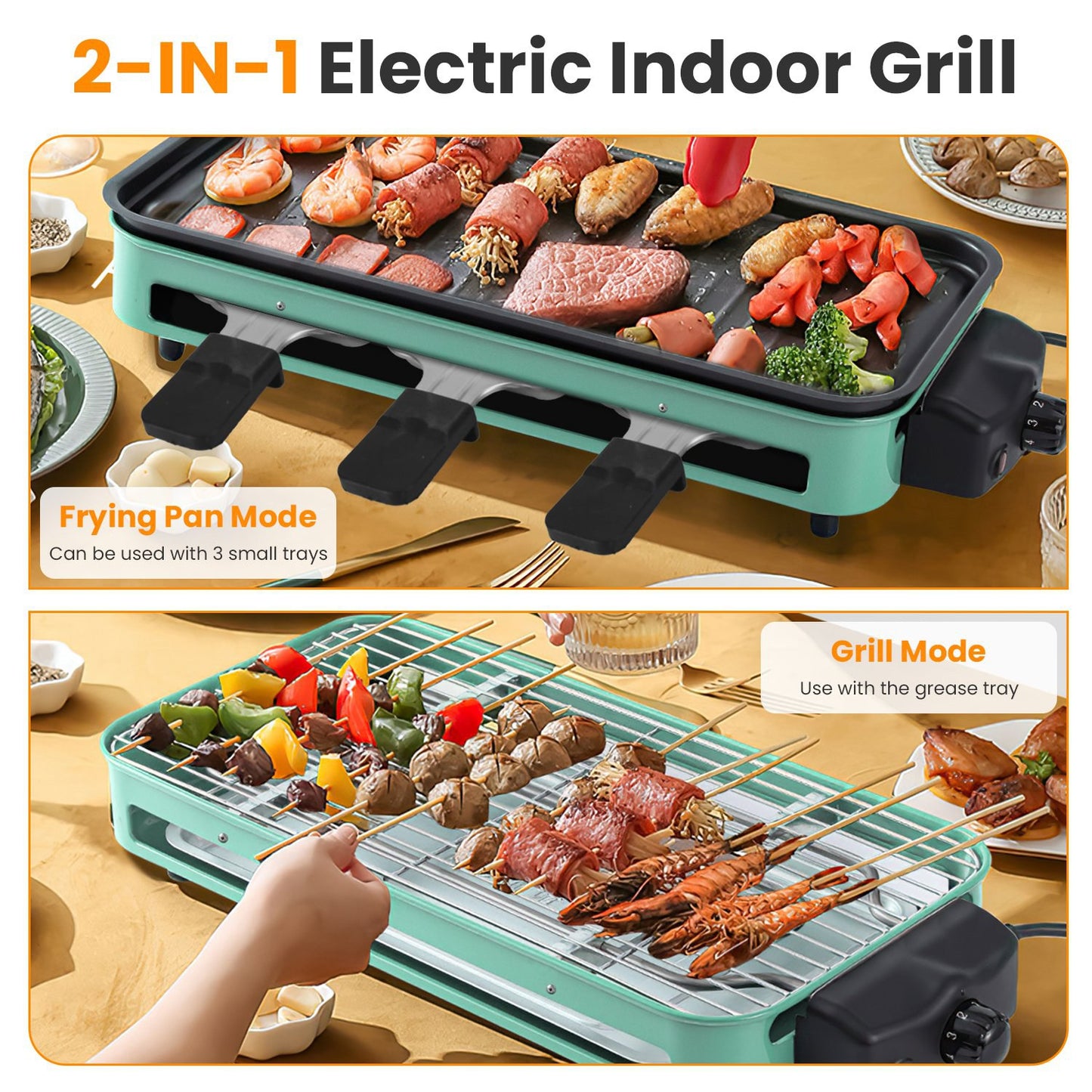 2000W Electric Indoor Grill - 2-in-1 BBQ & Baking Tray