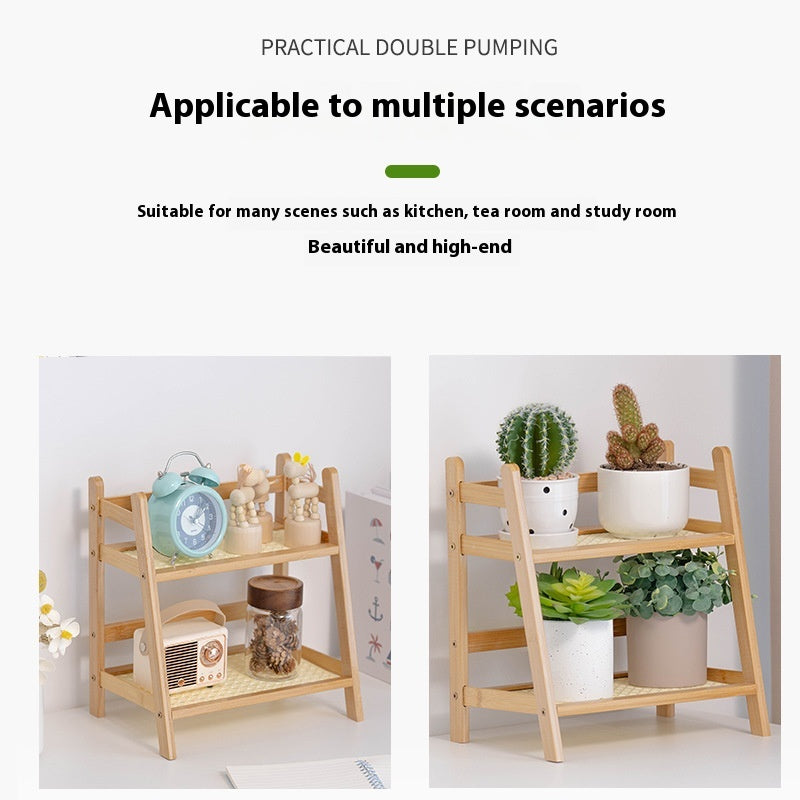 Bamboo Multi-Layer Storage Rack for Guest Rooms - 2 Layers
