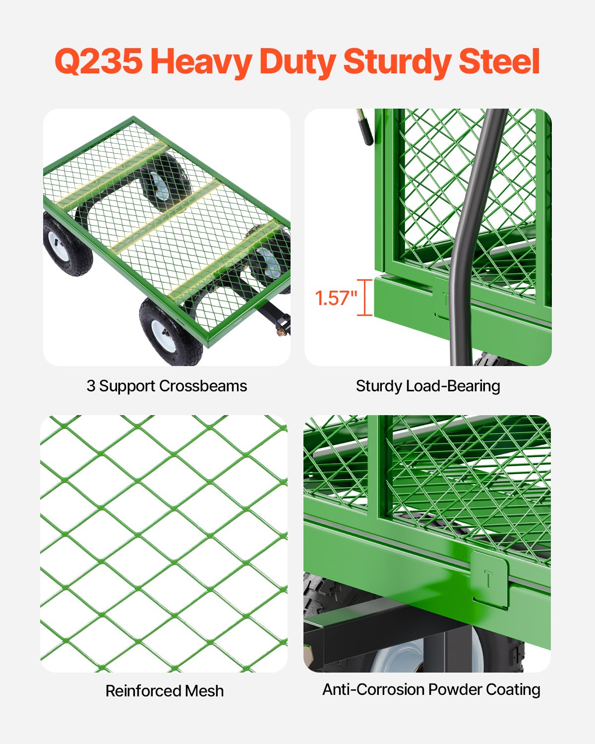 Heavy Duty Steel Garden Cart on Wheels - 900 Lb Capacity with Removable Mesh Sides and 10' Tires