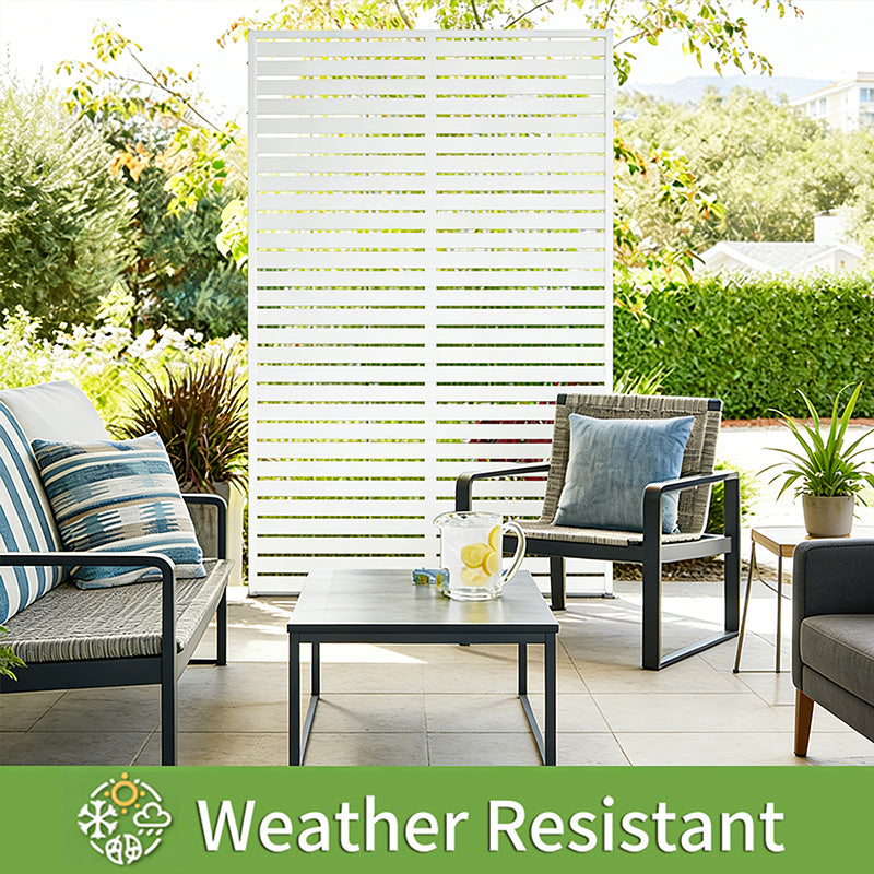 White Metal Privacy Screen - 70.87" H Slatted Patio Divider