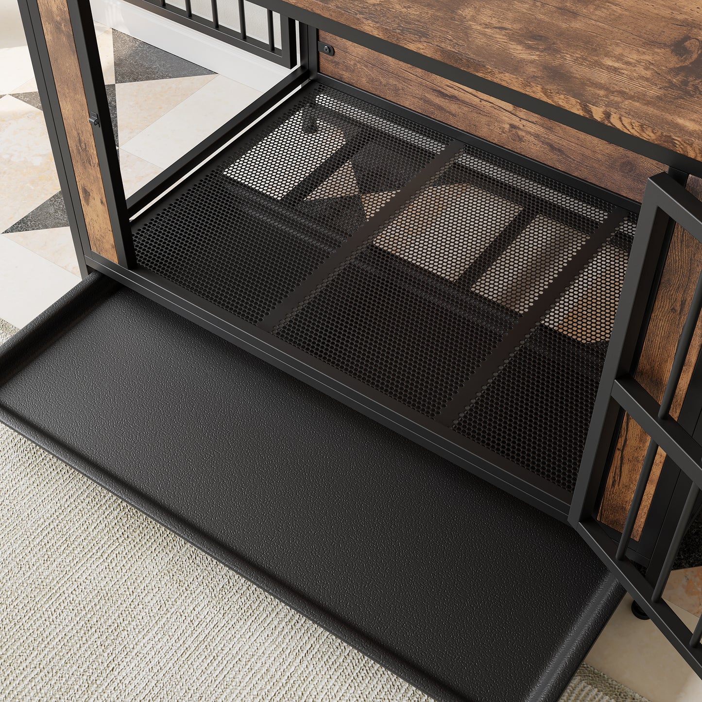 Wooden Dog Crate Table with Sliding Doors - Large Dog Kennel